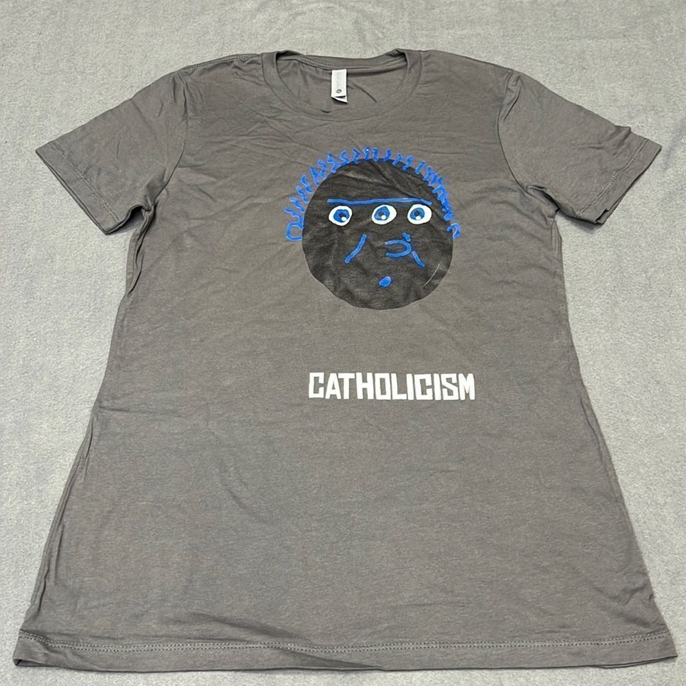 Catholicism Women’s Grey Graphic Tee Size Large